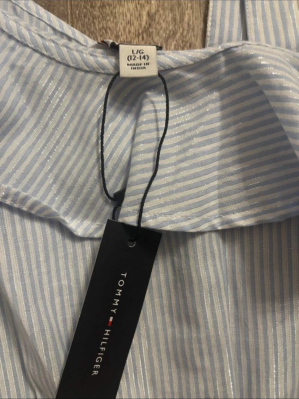 Tommy Hilfiger Light Blue and White Striped One-Shoulder  NWT